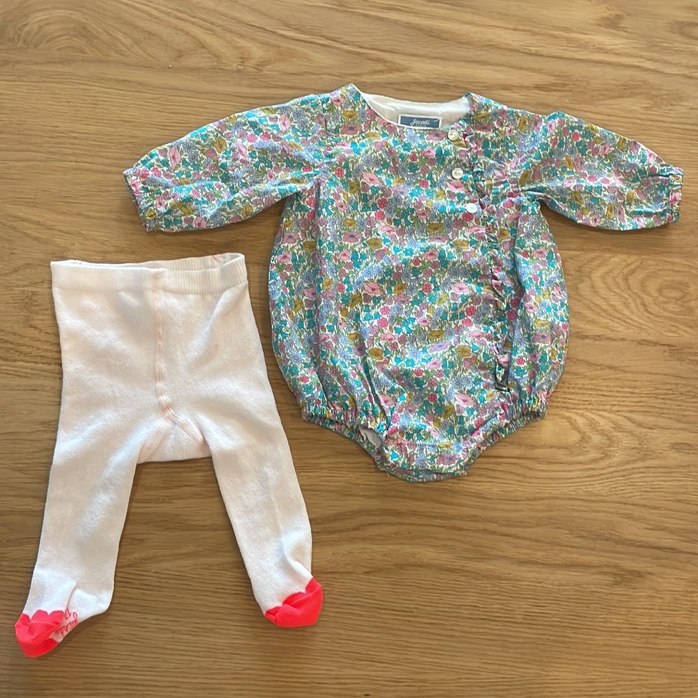 Jacadi floral romper with tights